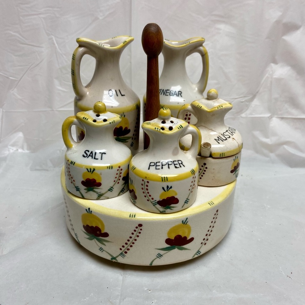Vintage, Rare 9-pc Floral Condiment Set